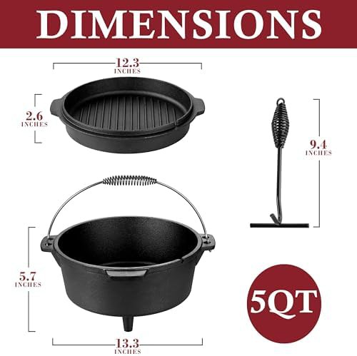 Pre-seasoned camping pot with lid lifter — photo 3