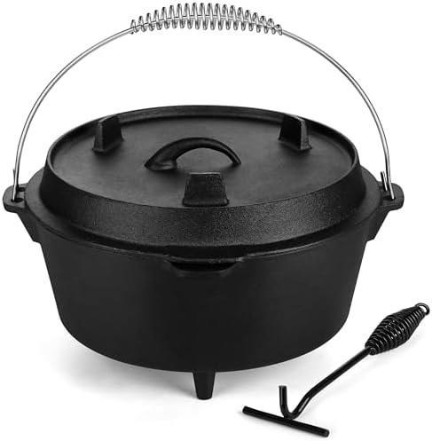 Large pre-seasoned camping two-in-one pot