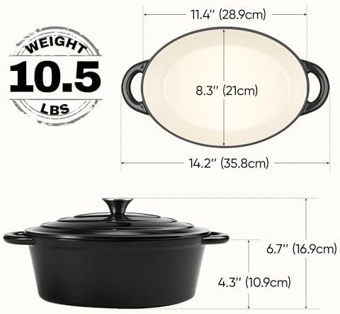 Black Oval Enameled Cast Iron Casserole — photo 3