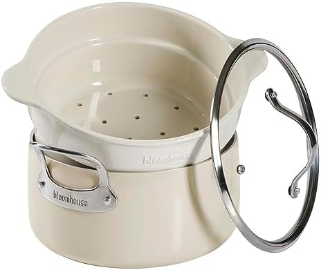 Oat white aluminum six quart steamer pot