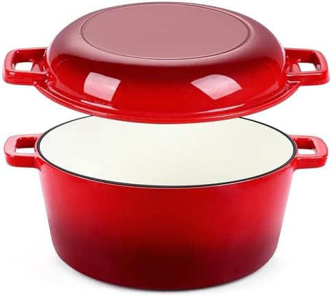 Red pre-seasoned two in one 5 quart