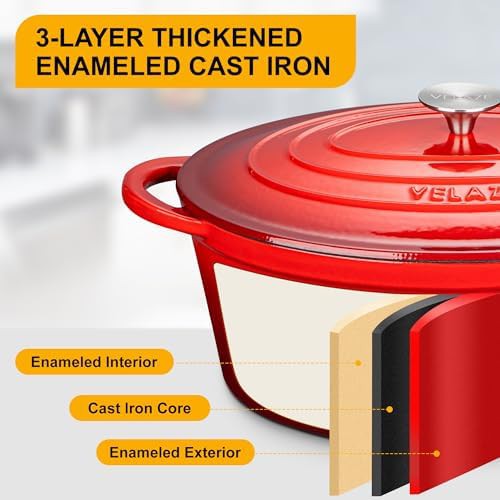 Red oval enameled cast iron 7.5 qt pot — photo 3