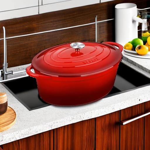 Red oval enameled cast iron 7.5 qt pot — photo 5