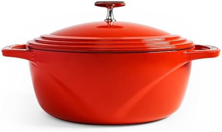 Cherry red enameled cast iron six quart oven