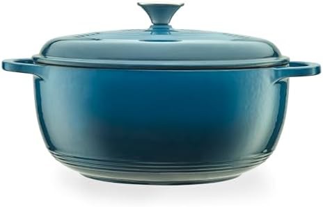 Turquoise enameled cast iron round pot