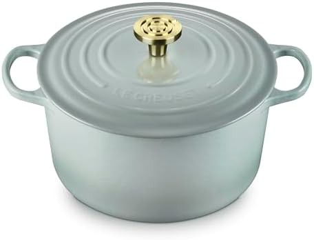 Sea salt green deep round dutch oven with gold knob