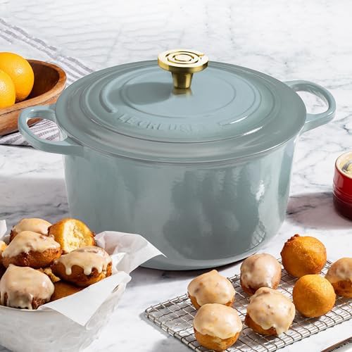 Sea salt green deep round dutch oven with gold knob — photo 5