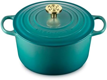 Bleu riviera deep round dutch oven with gold knob
