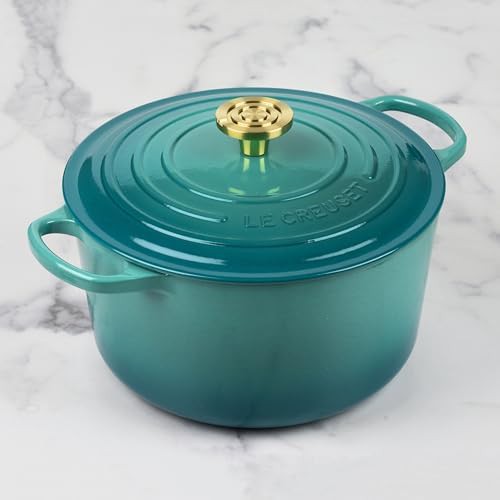 Bleu riviera deep round dutch oven with gold knob — photo 5