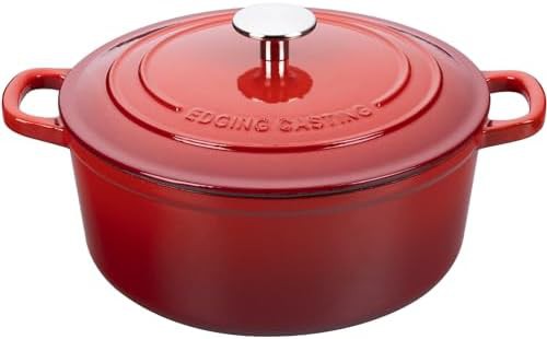 7 quart red enameled round cast iron oven