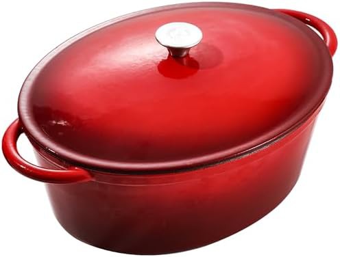 Large oval red gradient cast iron pot