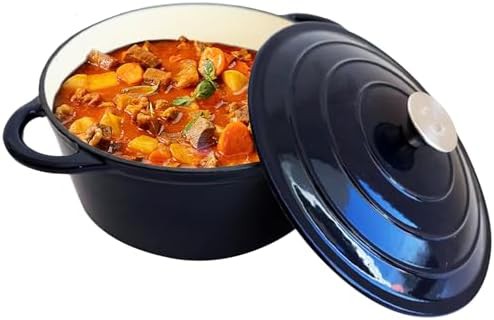 Round enameled cast iron casserole pot