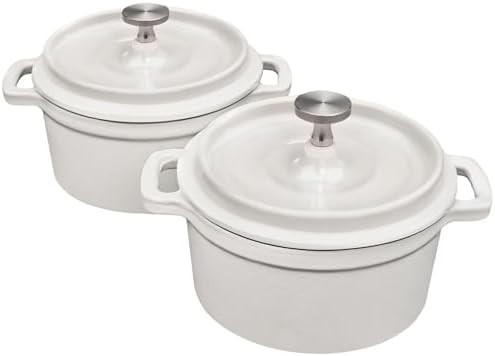 White enameled mini cocotte roasting set