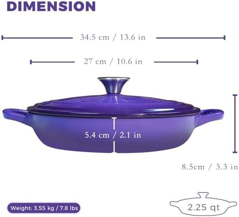 Purple shallow enameled cast iron braiser — photo 3
