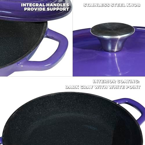 Purple shallow enameled cast iron braiser — photo 4