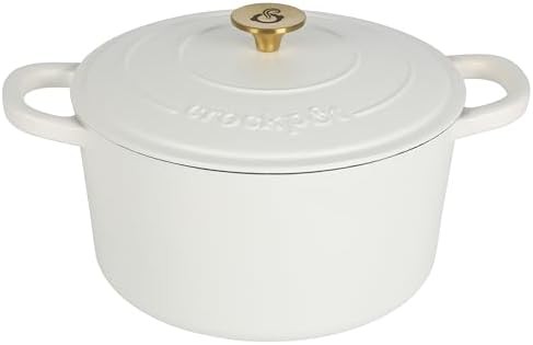 Matte linen white five quart gold knob pot