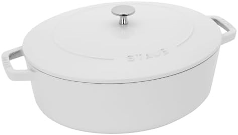 Pure white wide oval cast iron oven 6 quart