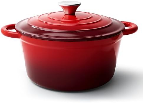 Red 6 quart enameled cast iron dutch oven