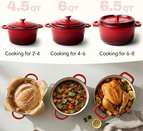 Red 6 quart enameled cast iron dutch oven — photo 3