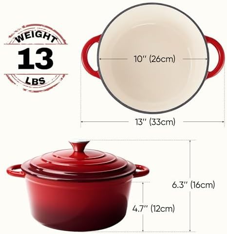 Red 6 quart enameled cast iron dutch oven — photo 4