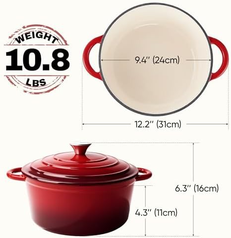 Red 4.5 quart enameled cast iron dutch oven — photo 4