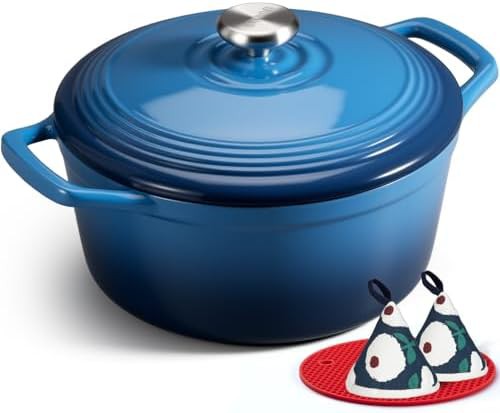 Seven quart enameled cast iron stew pot