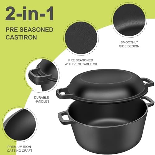 2-in-1 Pre-Seasoned Cast Iron Dutch Oven Pot with Skillet Lid — photo 4
