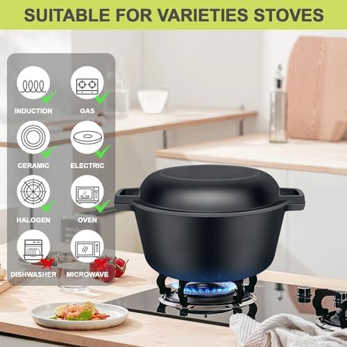 2-in-1 Pre-Seasoned Cast Iron Dutch Oven Pot with Skillet Lid — photo 5