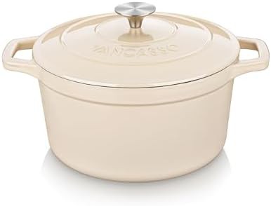 Cream enameled cast iron small induction pot
