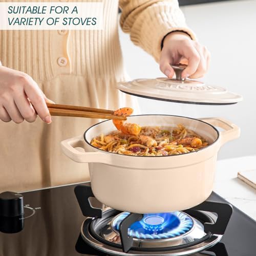 Cream enameled cast iron small induction pot — photo 3