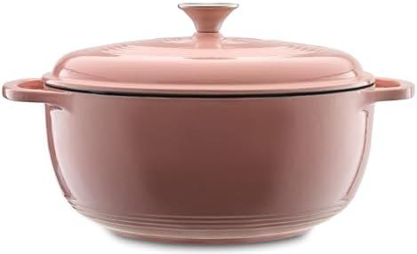Pink enameled cast iron round pot