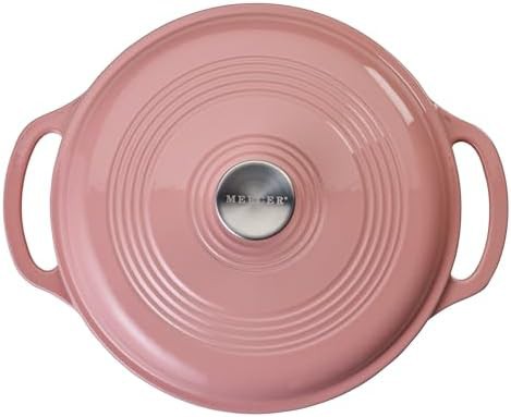 Pink enameled cast iron round pot — photo 3