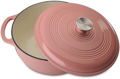 Pink enameled cast iron round pot — photo 4