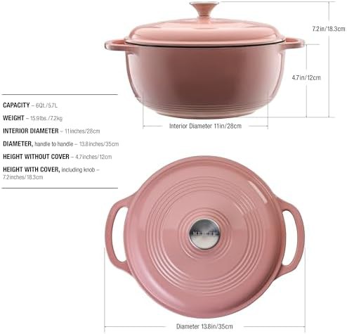 Pink enameled cast iron round pot — photo 5