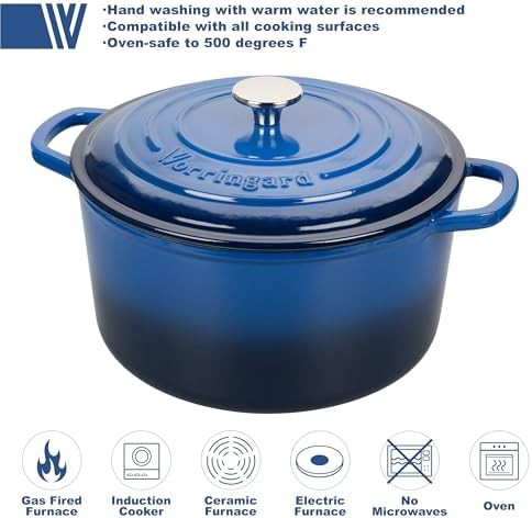 Blue enameled round cast iron bread pot — photo 3