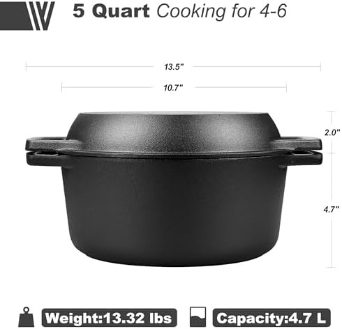 Pre-seasoned cast iron 5 quart double dutch oven — photo 3