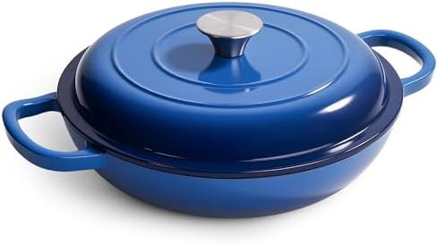 Blue 3 quart enameled cast iron braiser