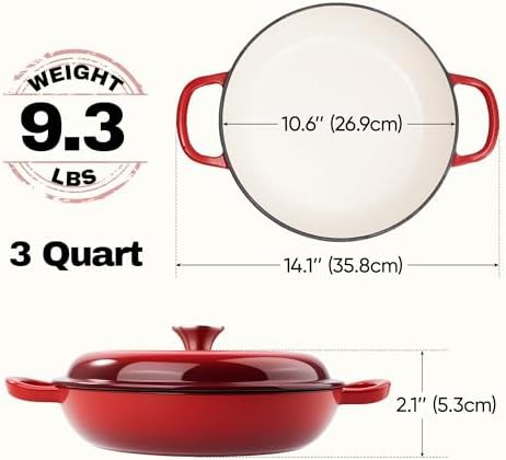 Red 3 quart enameled cast iron braiser — photo 4