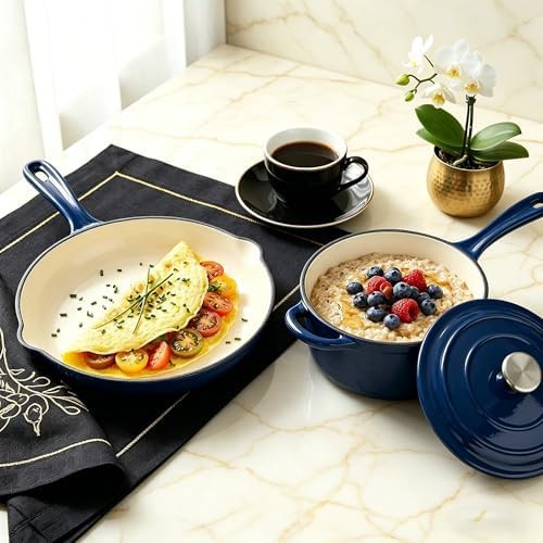 Navy blue enameled cast iron cookware set — photo 5