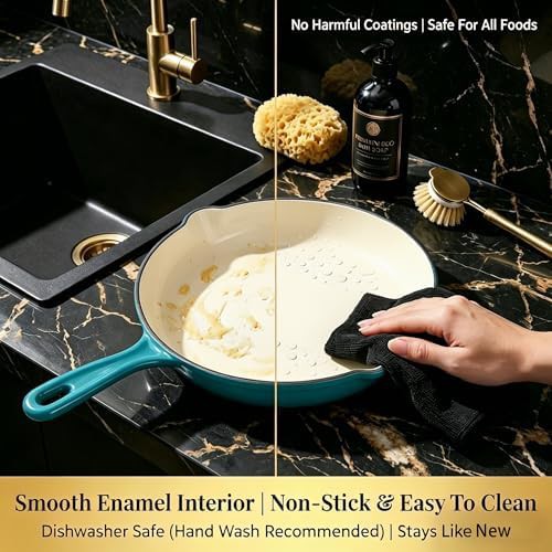Teal enameled cast iron four piece set — photo 4