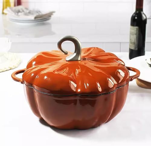 Orange pumpkin enameled cast iron pot — photo 3