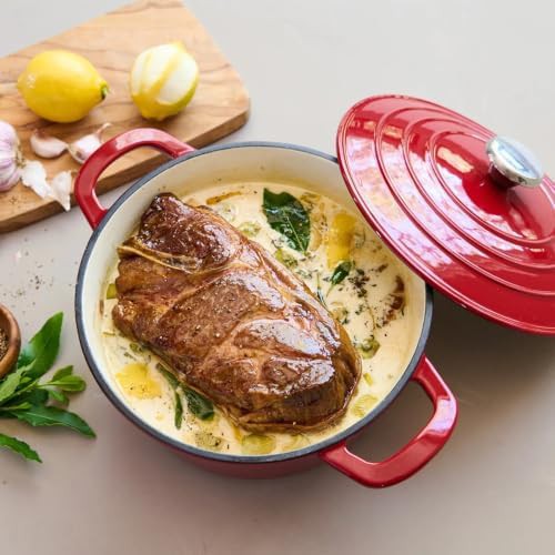 Red 5 quart round enameled cast iron oven — photo 3