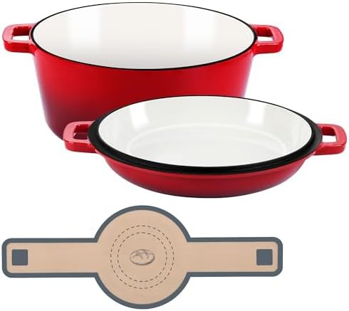 Red five quart pot with skillet lid