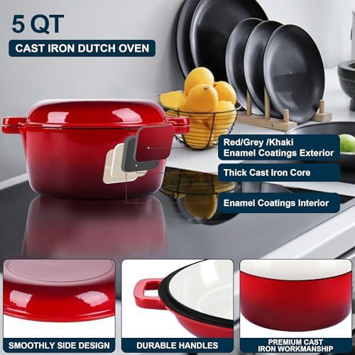Red five quart pot with skillet lid — photo 3