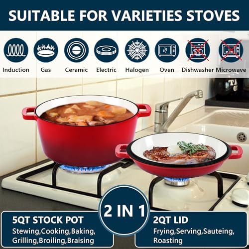 Red five quart pot with skillet lid — photo 5