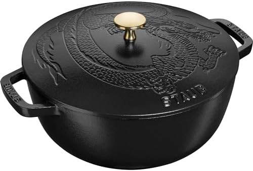 Matte black french oven with dragon lid