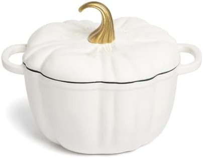White pumpkin shaped enameled cast iron pot