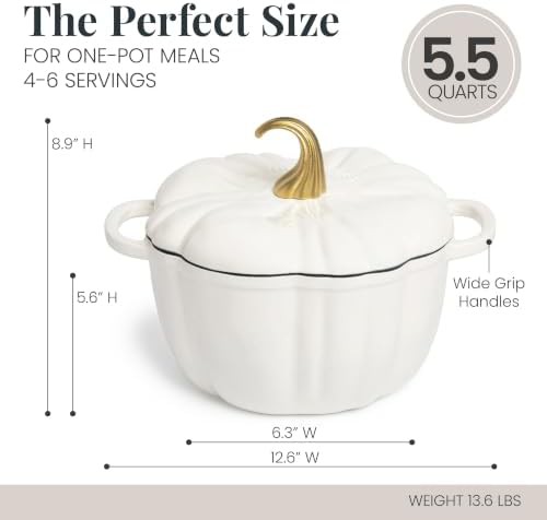 White pumpkin shaped enameled cast iron pot — photo 3