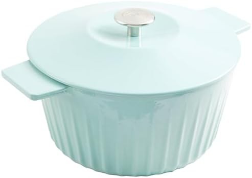 Blue enameled round 5 quart dutch oven
