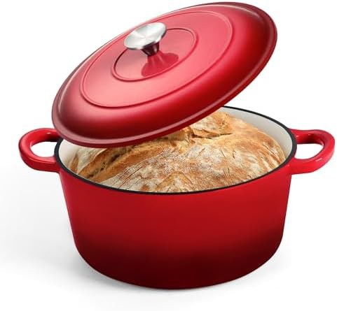 Red enameled cast iron 5 quart pot